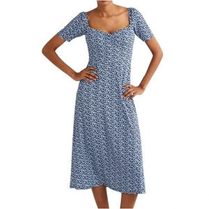 Boden Blue Dot Sweetheart Neck Short Sleeve Midi Jersey Stretch Dress Size 14R